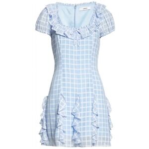 LIKELY Lula Ruffle Blue Plaid Mini Dress Size 8 Square Neck Cottagecore Coquette